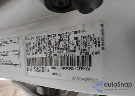 2003 Toyota Camry Le/Xle/Se from USA, damaged, VIN 4T1BE30K23U189725